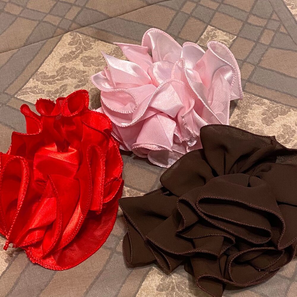 Set of 3 Hair Clip Bows, Hair Accessories, Red Pink Brown Hair Bows